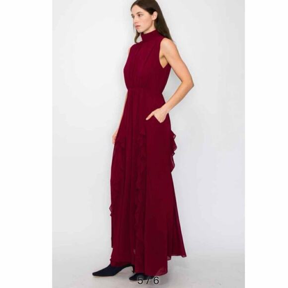 Melloday Mock Neck Ruffle Formal Party Maxi Dress Burgundy Size Small - Picture 10 of 10